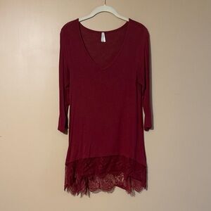 Elegant Burgundy Lace Hem Top